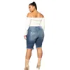 Zerrissene Denim-Shorts in Übergröße für Damen, Basic, hohe Taille, gelockt, schmal, dehnbar, Sommer, ouc1037 240322