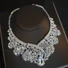 Colares de luxo grandes jóias de jóias de noiva conjuntos de jóias de cristal de prata Brincos de colar de tiaras para acessórios para cabelos de noiva