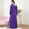 Etnische kleding Elegante maxi-jurk met borduurwerk en capuchon voor dames Moslimsets Paars Lange mouw Losse casual patchwork Islamitisch Arabisch gewaad