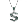 Pendant Necklaces Hip Hop Prong Setting Green CZ Stone Bling Out Solid Dollars Money Rich Sign Pendants For Men Rapper Jewelry