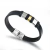 Chain 2024 Fashion Jewelry Stainless Steel Leather Bracelet Mens Retro Titanium Steel Bracelet Silicone Cuff Bracelet Q240401