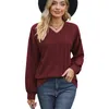 Camiseta feminina outono e inverno cor sólida com decote em v solto casual manga comprida vestido blusa