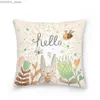 Pillow Case Ostern dekorative Kissenbezüge Hülle Kaninchen Hasen gedruckter Polyesterwurf für Home Sofa Hülle Y240407