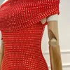 Vestidos casuais chegada 2024 vermelho primavera verão sólido sexy sem mangas fora do ombro backless diomands bodycon strapless mulher midi vestido