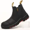 Boots Genuine Leather Safety Shoes Men Cowhide Work Steel Toe Puncture-Proof Protective Indestructible