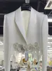 Kvinnors kostymer Elegant White 3D Floral Coat High midjeblommor Tasslar Blazers Jacket Spring Autumn Fringed Pärled Ol Cardigan Tops 2024