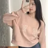 Nanyou High Edition CE Home Women's 24 Oirth Spring Leisure Slim Round Neck Letter Printed Sweet Pink Sweater