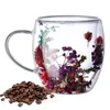 Wine Glasses Double Wall Glass Coffee Mugs Eat Resistant Cup Aesthetic Dried Flowers Clear Walled Drinkware