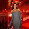 Casual Dresses Elegant Glitter Off Shoulder Maxi Dress Fashion paljetter Kvinnor Winter Sexig snedstreck Bodycon Party odlad