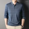 Männer Polos Mode Baumwolle Polo-Shirt Für Männer Langarm Gestreiften Herbst Und Frühling Kleidung Business Casual Männliche Koreanische Tops