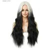 Synthetic Wigs NAMM Ombre Black White Wavy Hair Wig for Women Cosplay Daily Party Synthetic Natural Middle Part Curly Wig Lolita Heat Resistant Y240401