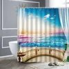 Duş perdeleri okyanus manzarası pencere tropikal ağaçlar plaj gün batımı banyo perdesi su geçirmez kumaş banyo ekran ev dekor