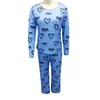 Ev Giyim Kalp Baskı Pijama Seti Uzun Kollu Üst Elastik Bel ile Kadınlar Bahar Pijamaları Konfor için Yumuşak