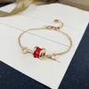 Pulseiras de luxo pulseira charme pulseira de aço inoxidável jóias para mulheres 18k ascensão ouro cristal vermelho cerâmica mulher corrente pulseiras de ouro fas