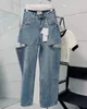 womens designer jeans classic paris High waisted washed distressed wide M6 jeans