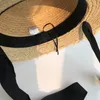 Straw Hat Women Wide Brim Sun Protection Beach Black and White Ribbon Bowknot Cap Casual Ladies Flat Top Panama 240320