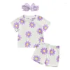 Set di abbigliamento 0-3 anni per bambini estivi per bambini abiti da bambino vestita di cotone con stampa a fiori corta magliette con scollo topstoni pantaloncini