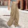 Women's Pants Lemon Gina Women Fashoin Pocket Side Drawstring Waist Ruched Straight Cargo 2024 Female Streetwear Active Safari