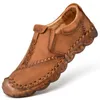 Sapatos casuais masculinos de couro costurado à mão, sapatos baixos de verão e outono de alta qualidade, 2024