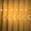 LED Strings Curtain Light 2.5M Outdoor Waterproof Bedroom Home Party Wedding Decoration 12 Stars Moon String EU Plug YQ240401