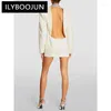 Kvinnorjackor Ilyboojun Runway Winter Sexig långärmad kristalldiamanter Backless Blazer High Street Celebrity Designer Office Lady Jacket