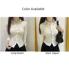 Camicette da donna Cintura autunnale da donna Slim Fit Tinta unita Manica lunga Camicia con colletto abbottonato Camicetta Sexy Solido Spicy Girl Uniforme elastica