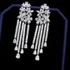 FXLRY Multi Color Flower Dangling CZ Stone Long Big Tassel Drop Earring For Women Luxury Cubic Zirconia Jewelry 240401