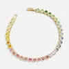 Keten Nieuwe Mode Regenboog Kleurrijke Gouden Kleurverloop Oprit Kleurrijke Emaille Bezel Hartvormige CZ Tennisketting Armband Sieraden Gift Q240401