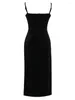 Vestidos casuais nobre qualidade elegante vestido mulheres chique preto veludo laço cinta roupas femininas split bodycon banquete noite robe festa