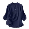 Camisetas femininas de cor sólida com botões casuais camisa solta de algodão confortável blusa fashion plus