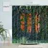 Shower Curtains Retro Flowers Window Brick Wall Curtain Natural Scenery Green Plants Country Town Home Bathroom Screen Decor