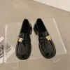 Pumps Loafers with Medium Heels Normal Leather Casual Black Shoes for Women 2023 Square Ladies Summer Footwear Chic and Elegant Y2k 39