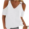 Camicette da donna Camicie Fibbia impreziosita da donna Top con stampa floreale T-shirt con scollo a V con dettaglio Shoder freddo Chic Summer Streetwear Top Dr Otclm