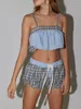 Accueil Vêtements Kimydreama Femmes Plaid Pyjamas Ensemble 2 Pièces Loungewear Casual Recadrée Cami Débardeurs Et Cordon Shorts Vêtements De Nuit