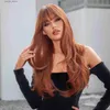 Synthetic Wigs GEMMA reddish brown copper ginger long straight synthetic wig suitable for women natural wave wig with bangs heat-resistant role-playing hair Y240401