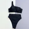 Sport ARXIPA Bikinis Zweiteiliger Badeanzug für Frauen Badeanzug mit hoher Taille Gepolsterter Push-Up-Beachwear-Crop-Top Hollow Out One Shoulder Brasilianisch