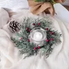 Decorative Flowers 20cm Wedding Table Red Fruit Candle Ring Artificial Leaves Wreath Pine Branch Christmas Home Decoration