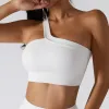 Sutiãs SOISOU Rib Tecido Yoga Top Mulheres Sutiã Esportivo Ginásio Fitness Sutiã Sem Costura Um Ombro Sexy Mulheres Cueca Bralette Crop Top