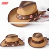 Dreidimensionale Stickerei handgemachter Strohhut Western Cowboy Männer Kappe Outdoor Frauen leichter Luxus europäisch und amerikanisch 240326