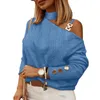 Kvinnor Bluses Chain Decor Shirt Solid Color Top Chic One-Shulder Topps Hollow Out Halter Neck-knapp Mjuk lös för höstfjäder