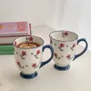 Tasses Japonais Rétro Fleurs Peintes À La Main Café Thé Tasse Frais Kawaii Tasse En Céramique Cuisine Bureau Verres Cadeau D'anniversaire De Noël