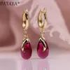 PATAYA Austria Crystal Long Earrings 585 Rose Gold Color Drop Dangle Natural Zircon Women Gradient Fashion Jewelry 240401