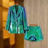 Brand Unique Party Style Bling Sequins Cloth Suit Single Button Blazer Shorts Fushcia Color Lady 2PCs240401