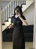 Vestidos de festa 2024 verão bonito doce meninas mulheres coreia japão estilo formal casual manga curta sólida mistura de algodão preto vestido de camiseta