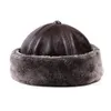 Chapeaux chauds d'hiver pour hommes en plein air épais en cuir véritable fausse fourrure Bonnet rond russe mâle coupe-vent neige casquette de Ski doublé polaire 240311