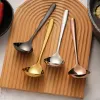 Stainless Steel Soup Spoons Thickened Long Handle Big Meal Spoon Hotel Dining Room Cooking Scoop Kitchen Tableware Supplies TH1367