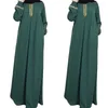 Casual klänningar muslimska abaya etnisk stil tryck islam klänning fast färg lös mantel femme musulman för Mellanöstern Arabien