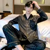 200 Catties Ice Silk Long Sleeves Nightwear Men Pyjamas Set Spring Autumn Leopard Grain Lounge Satin Male Sleep Clothing Night S 240326