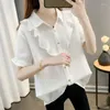 Women's Blouses Ruffled Solid Color Versatile Short Sleeve Shirt 2024 Korean Version Thin Casual Top Blouse Women XS - XXXXXL Large