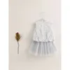 Marcjanie Girl's Elegant 2PCS、Cheongsam Shird Mesh Skirt Set、Polka Dotsプリントのノースリーブトップ、カジュアルな服装、夏の子供服